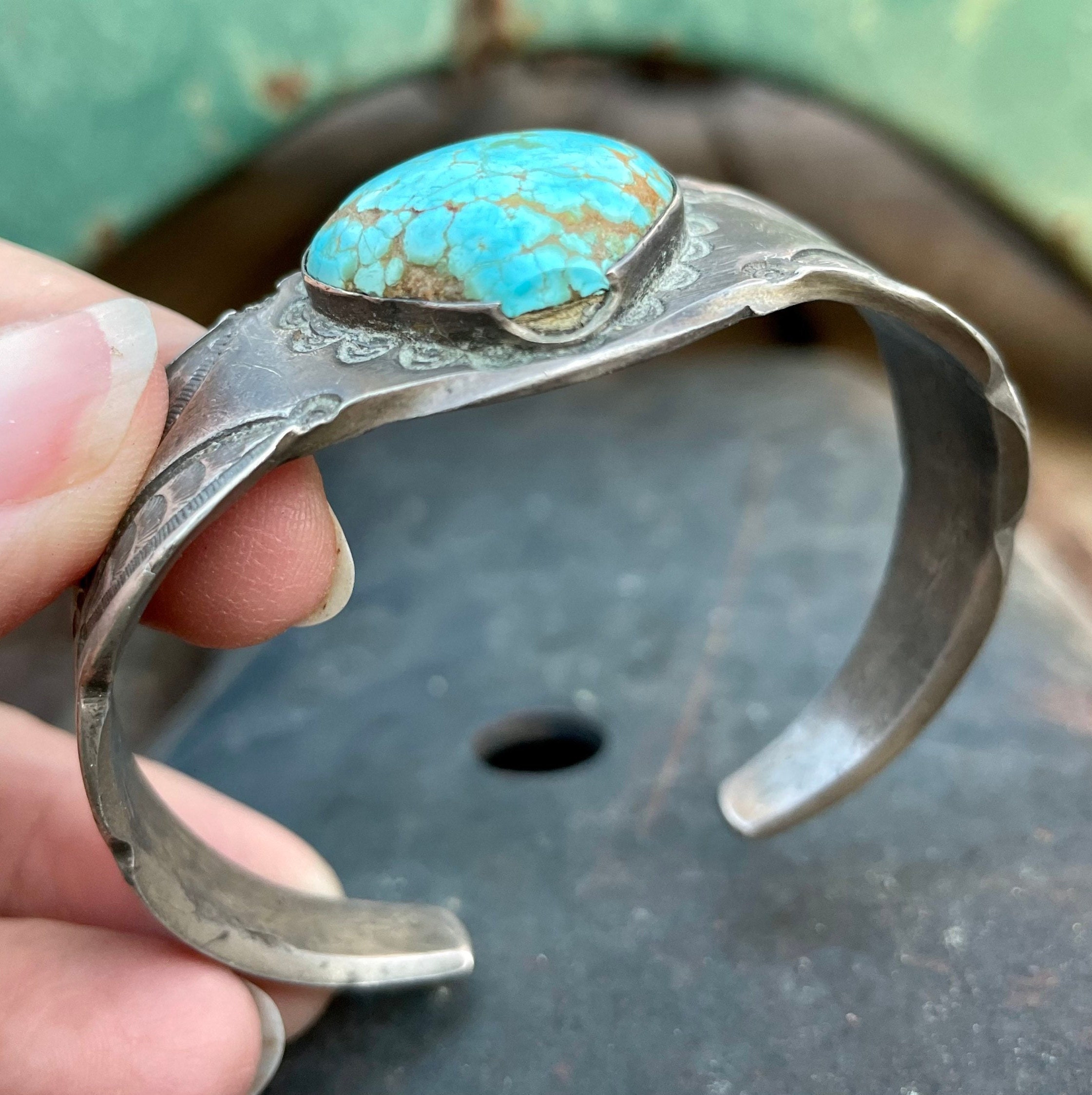 Custom Vintage Native American Navajo Old Kingman Cerillos Turquoise Sterling Silver Ring Custom Vintage Native American Navajo Old Kingman Cerillos Turquoise Sterling Silver Ring