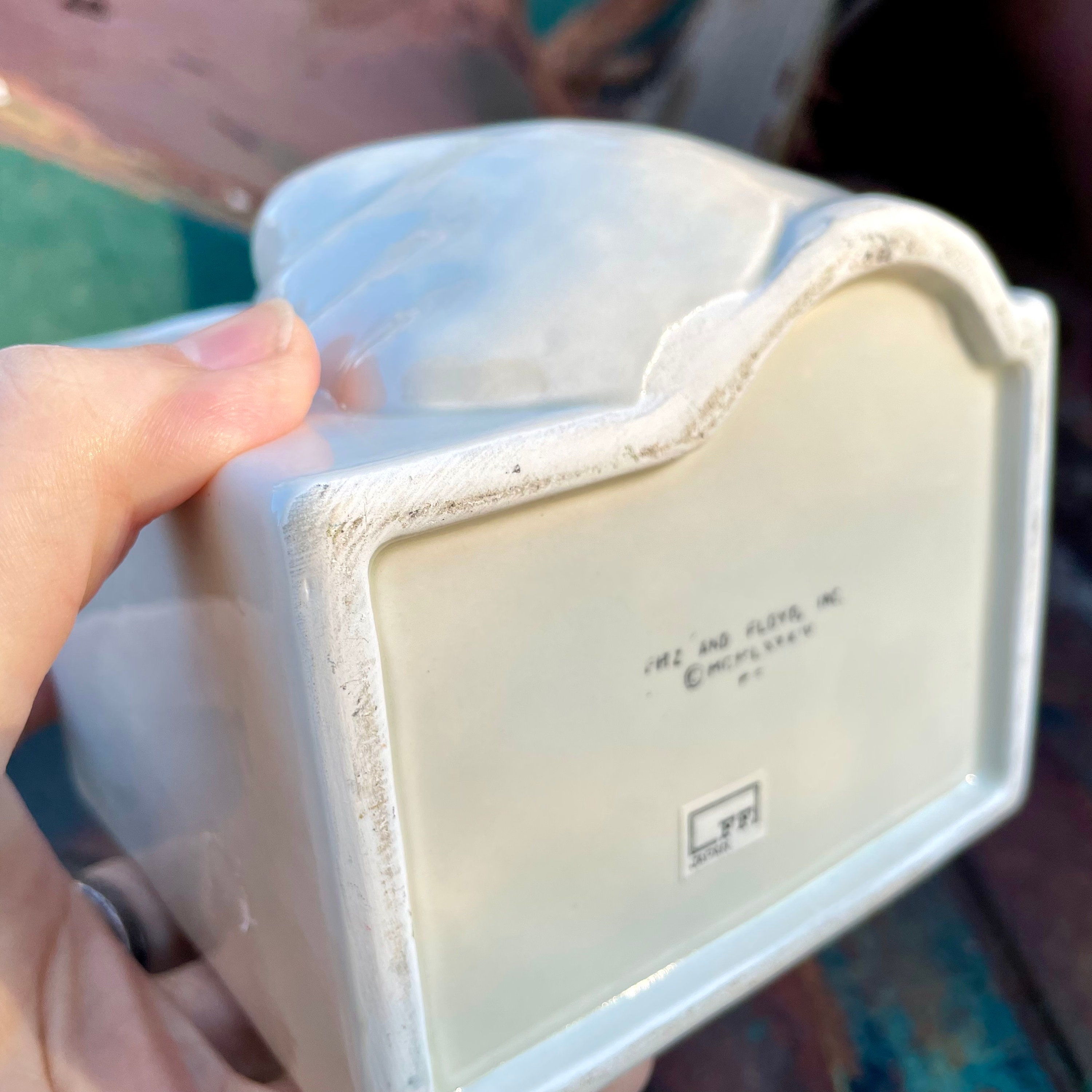 1980s Fitz and Floyd Ceramic Box of Man Holding Nose, Baking Soda