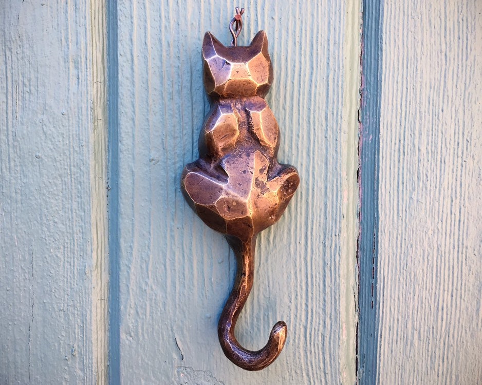 Vintage Bronze Cat Hook Tail for Door or Wall, Robe Towel Hook, Library
