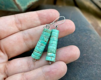 Stacked Turquoise Heishi Straight Earrings for Women, Native American Indian Boho Jewelry