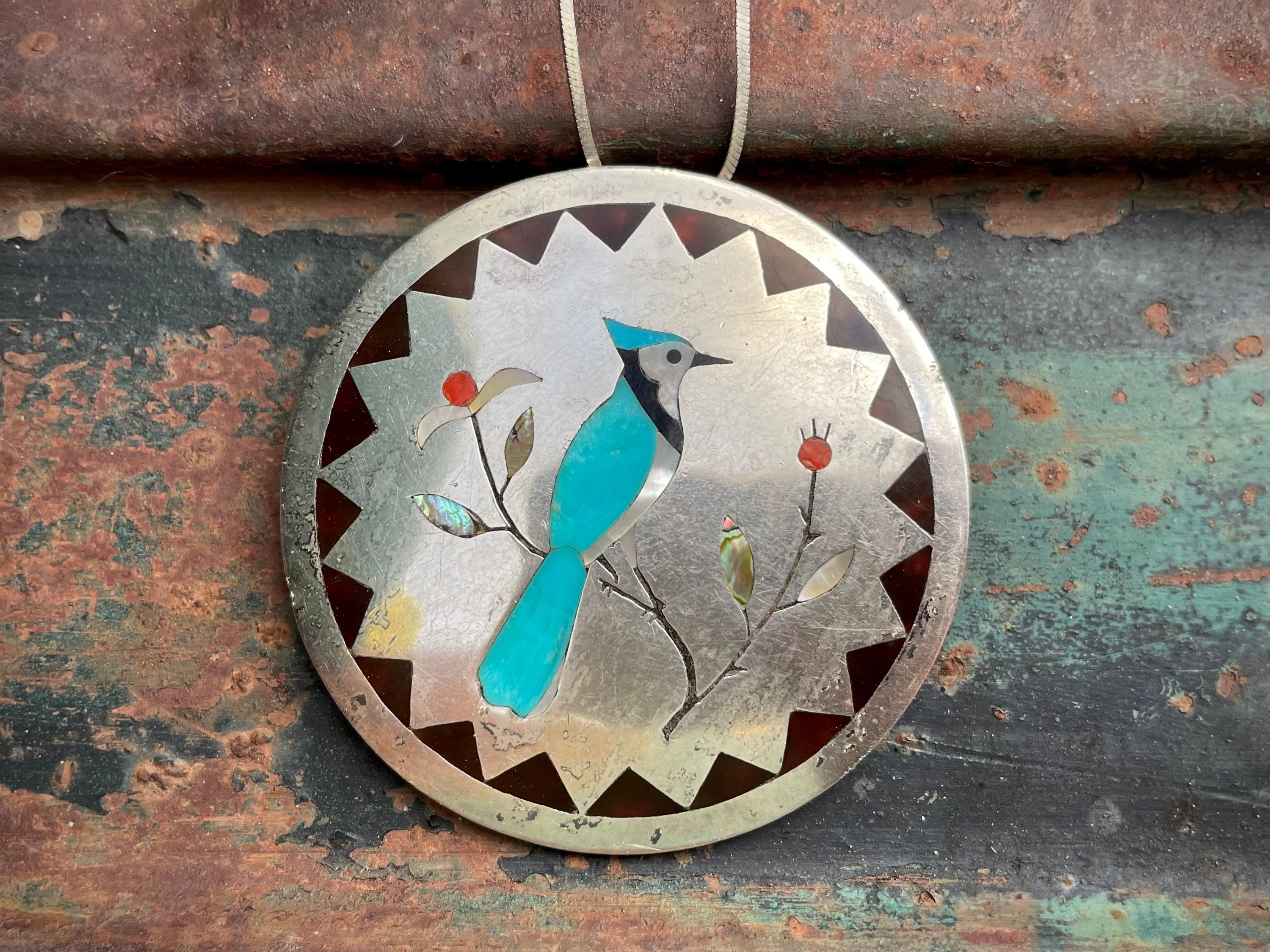 Native American Important Pat Edaaki Lapis Turquoise Sterling Silver Inlay Necklace Native American Important Pat Edaaki Lapis Turquoise Sterling Silver Inlay Necklace