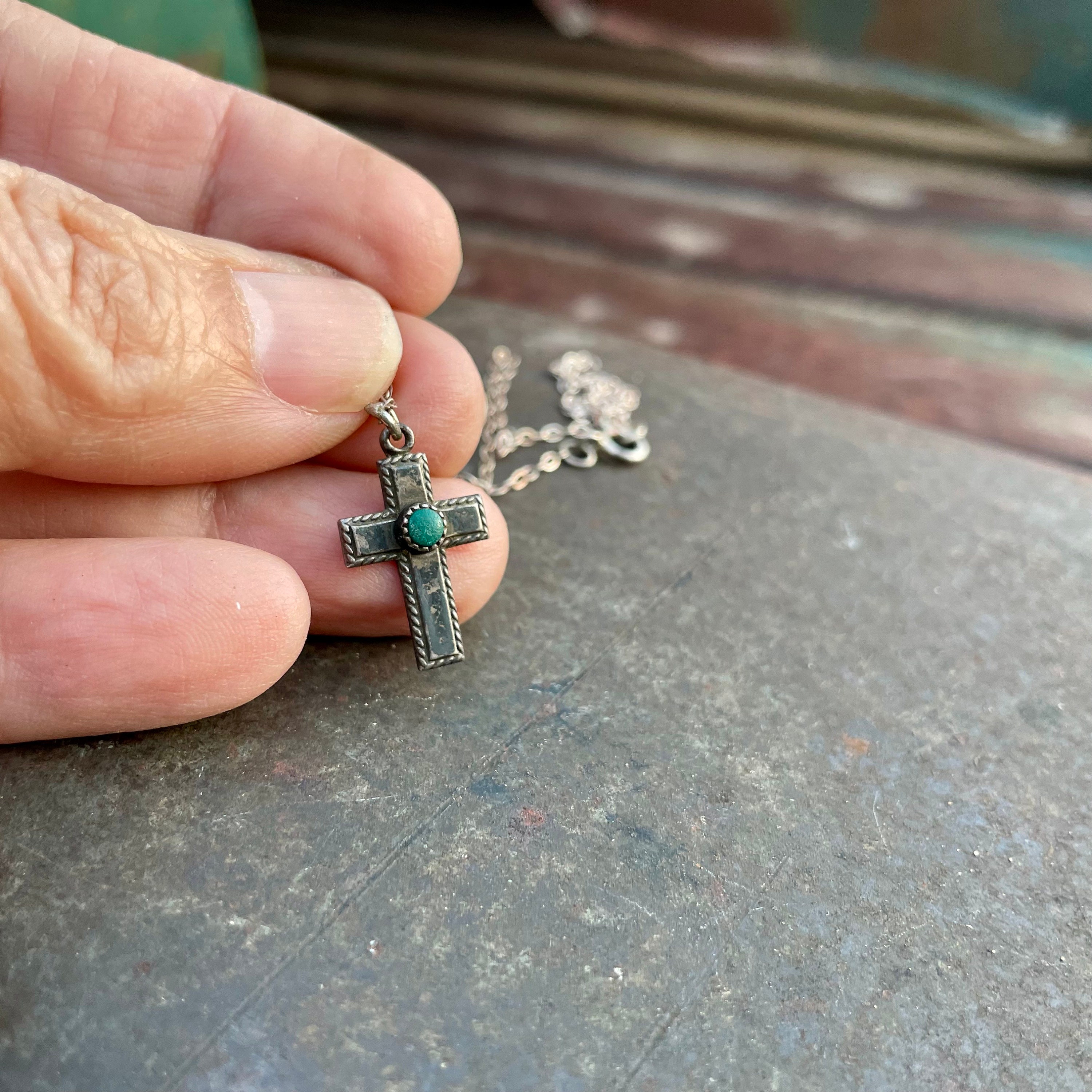One Of Most Unique Vintage Southwestern Sterling Silver Turquoise Cross Necklace One Of Most Unique Vintage Southwestern Sterling Silver Turquoise Cross Necklace