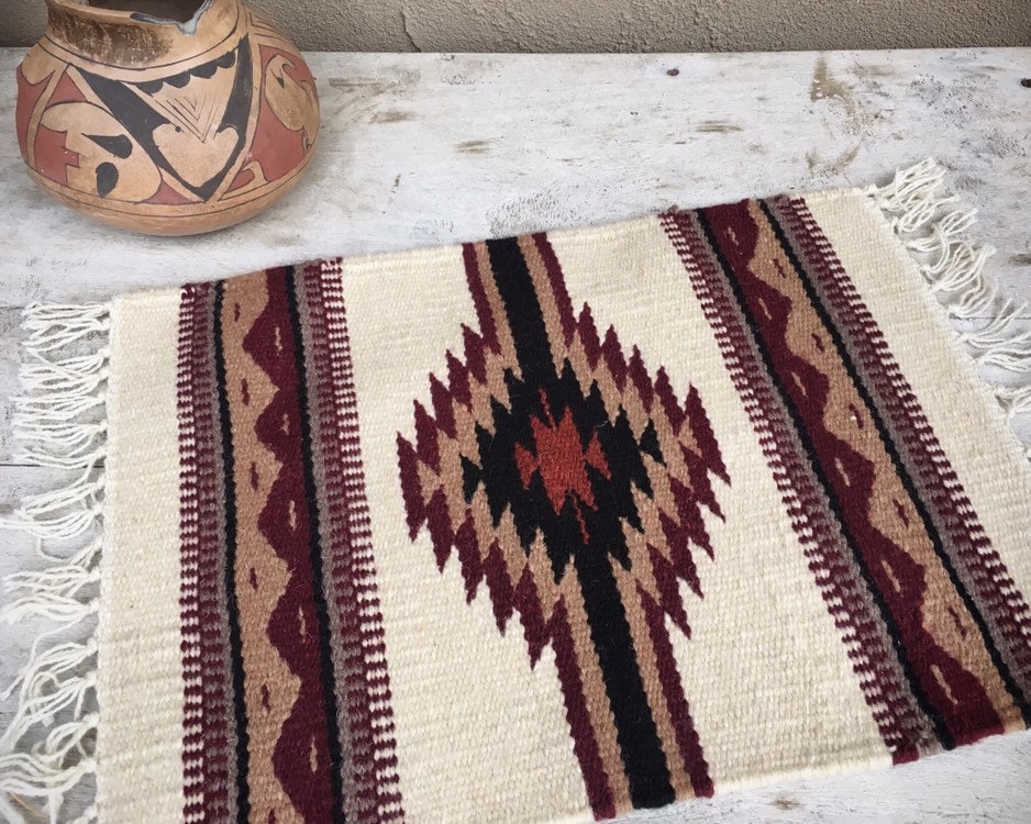 Woven Wool Placemat Wall Hanging Tapestry or Table Runner Rustic Decor