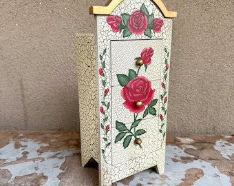 Narrow Painted Wood Miniature Chest, Three Drawers, Crackled Shabby Style