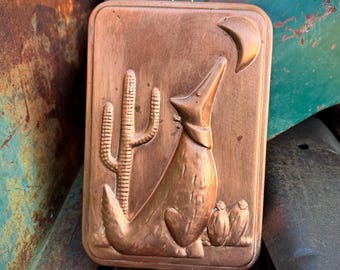 Copper Pudding Mold of Howling Coyote Moon Cactus, 1970s Vintage Kitchen