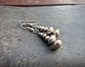 Vintage Sterling Silver Bead Earrings Southwestern Jewelry, Small-Medium Size, Native American