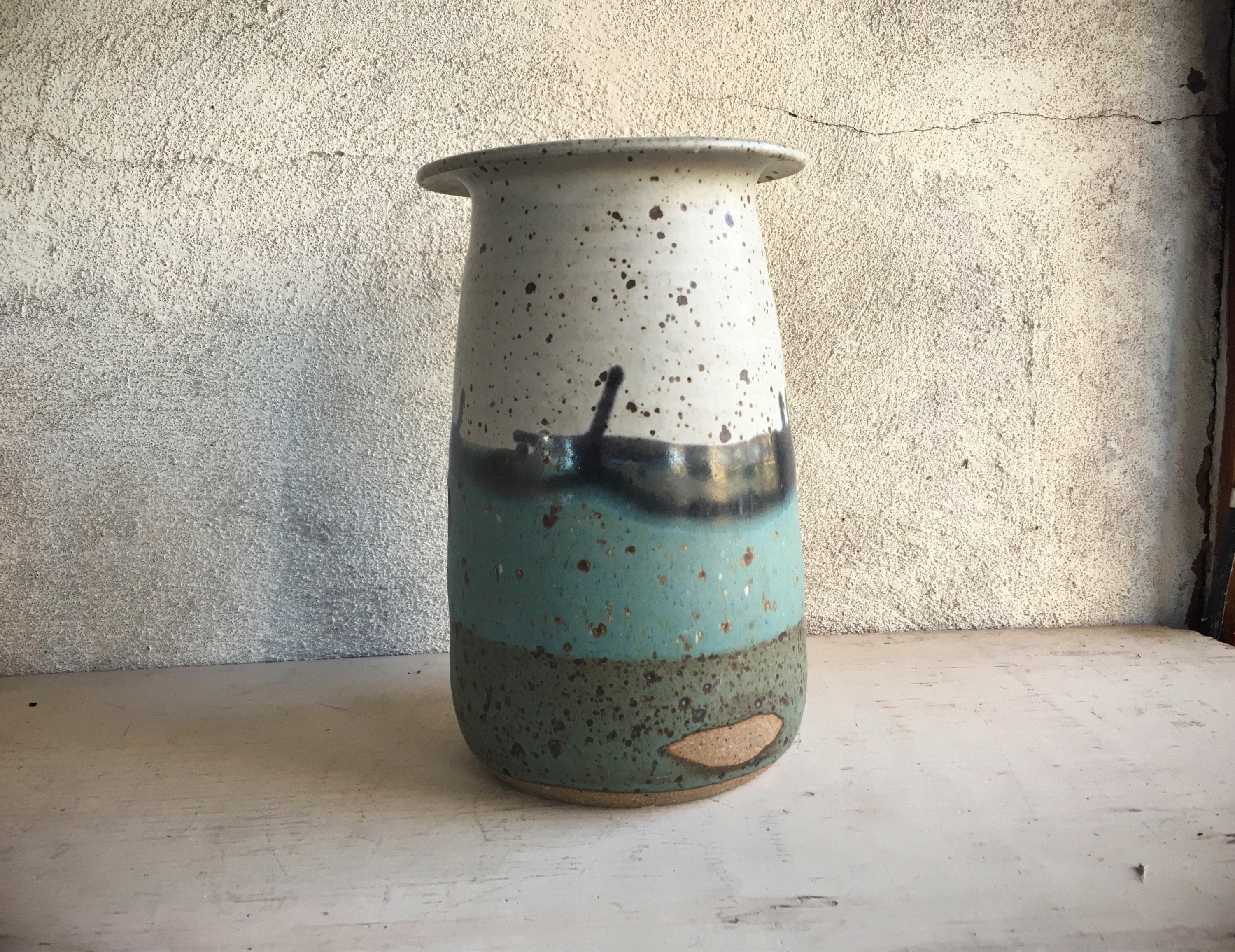 Speckled Stoneware Pottery Vase Large, Turquoise Teal Decor Earth Tones