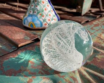Vintage Caithness Scotland Clear "Carnival" Art Glass Paperweight Controlled Bubbles, Modern Decor