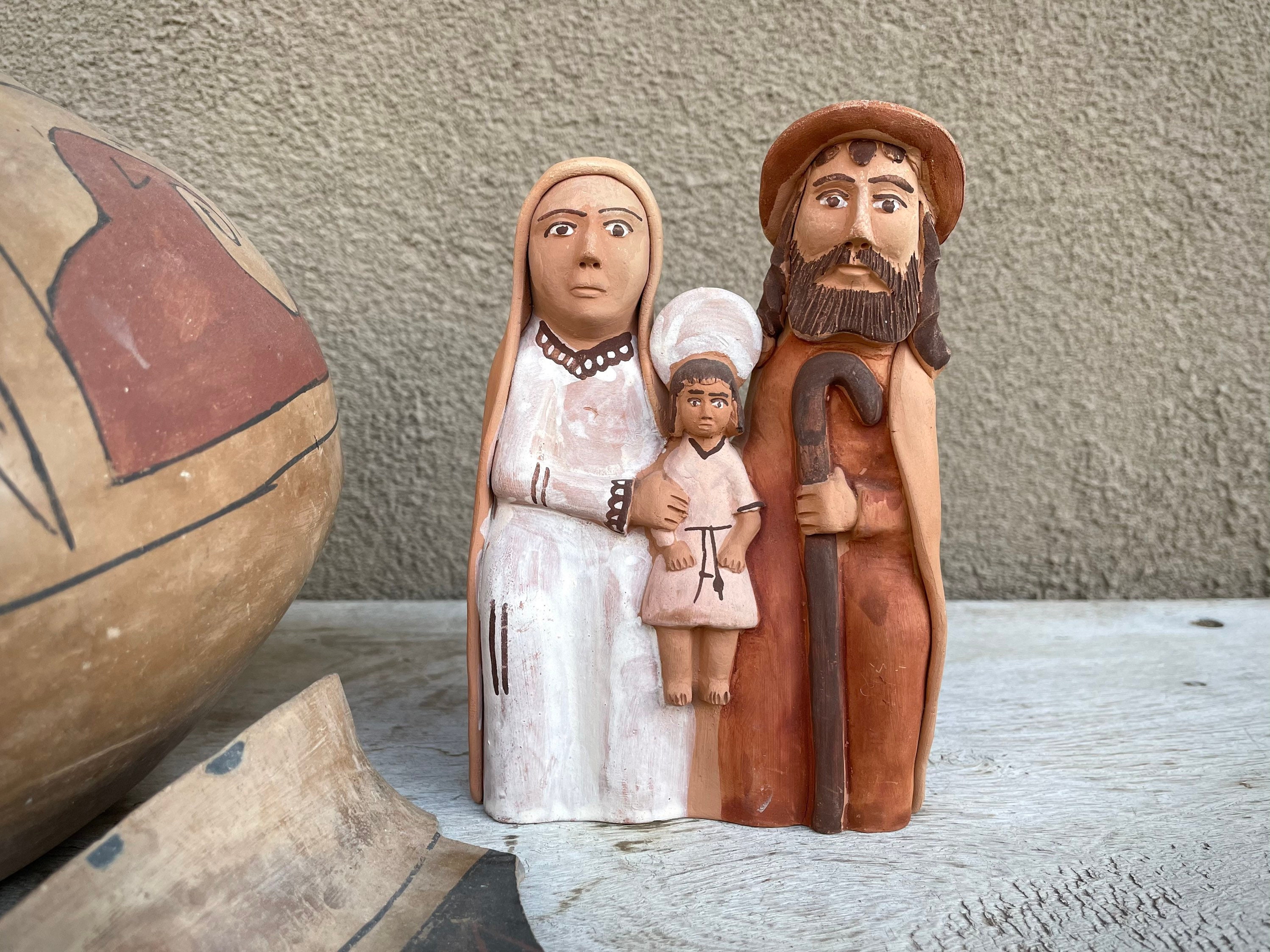 Peruvian Pottery Folk Art Holy Family Figurine, Southwestern