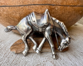 Vintage Sterling Silver Horse Brooch Pin, Western Jewelry Bucking Bronco, Rodeo Style