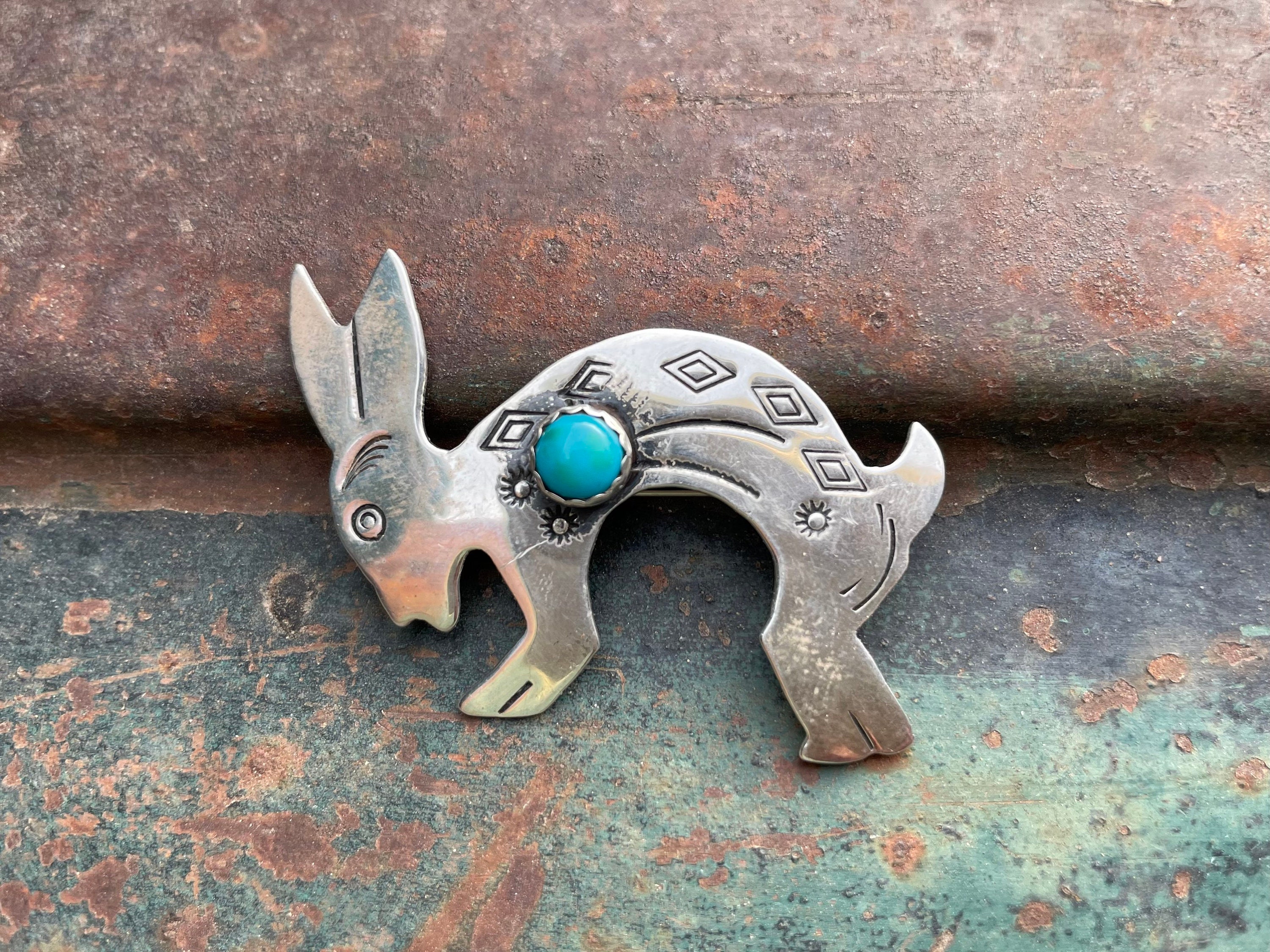 Whimsical Vintage Native American Navajo Sterling Silver Rabbit Pin Whimsical Vintage Native American Navajo Sterling Silver Rabbit Pin