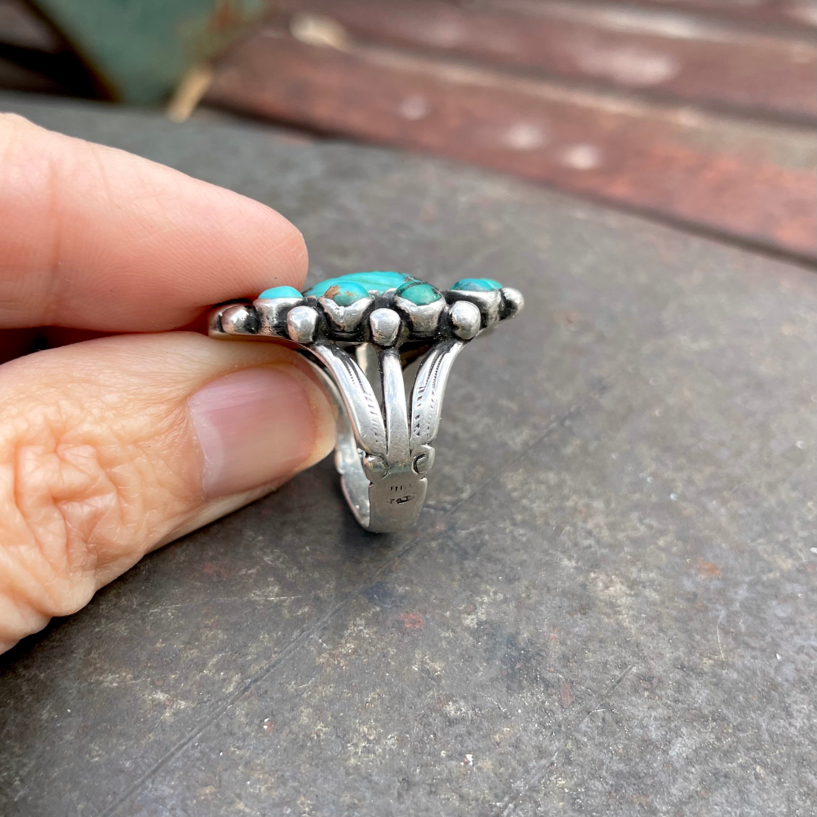 Whimsical Vintage Navajo Native American Bisbee Turquoise Sterling Silver Ring Whimsical Vintage Navajo Native American Bisbee Turquoise Sterling Silver Ring