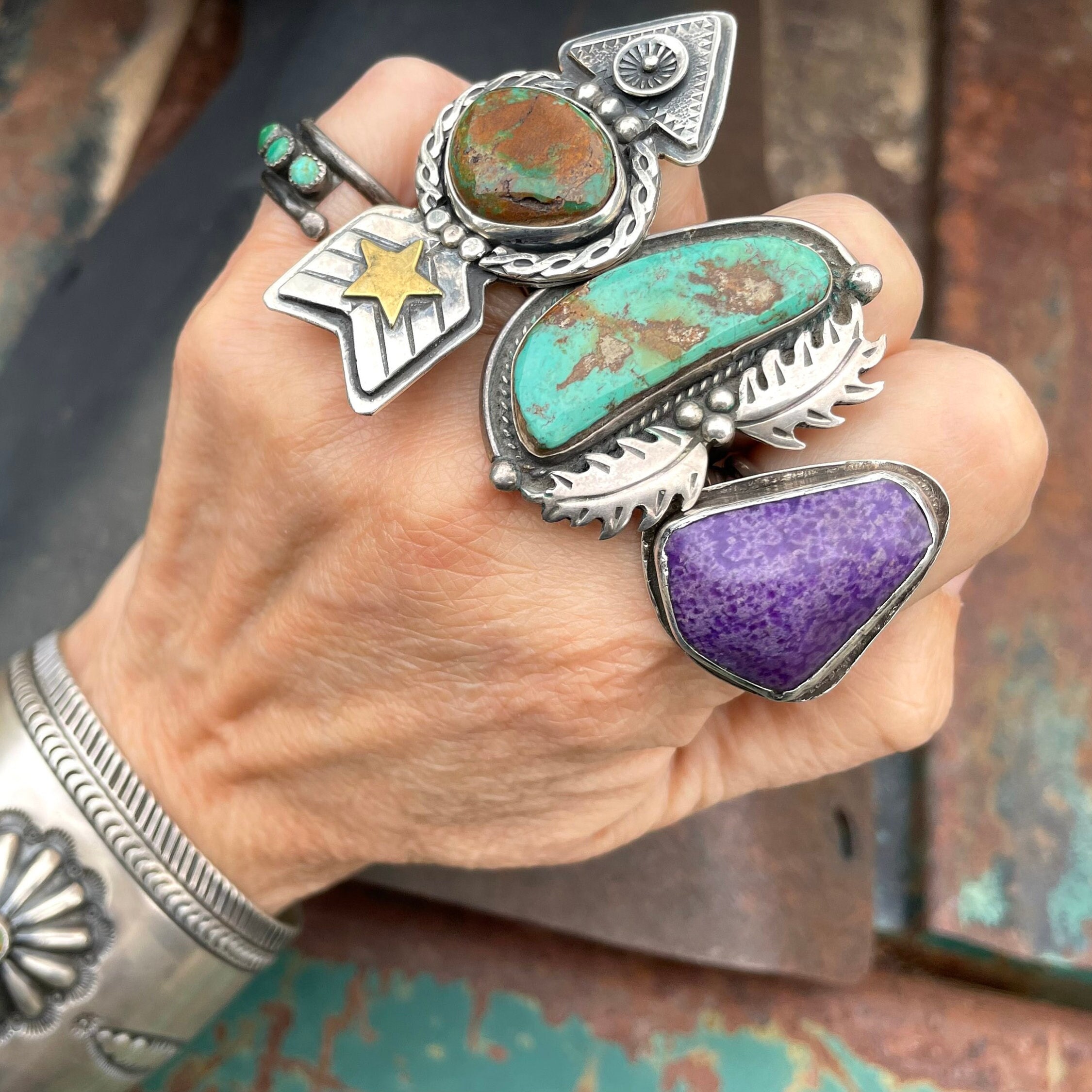 Domed Purple Sugilite Vintage Native American Navajo Sterling Silver Bracelet Domed Purple Sugilite Vintage Native American Navajo Sterling Silver Bracelet