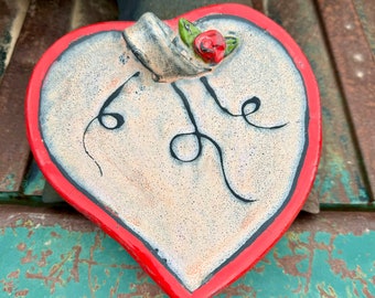 Vintage Art Studio Heart Shaped Decorative Tray, Trinket Dish for Bedroom Vanity, Cottage Decor