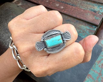 Navajo Michael & Rosita Calladitto Turquoise Ring Size 9, Native American Indian Jewelry