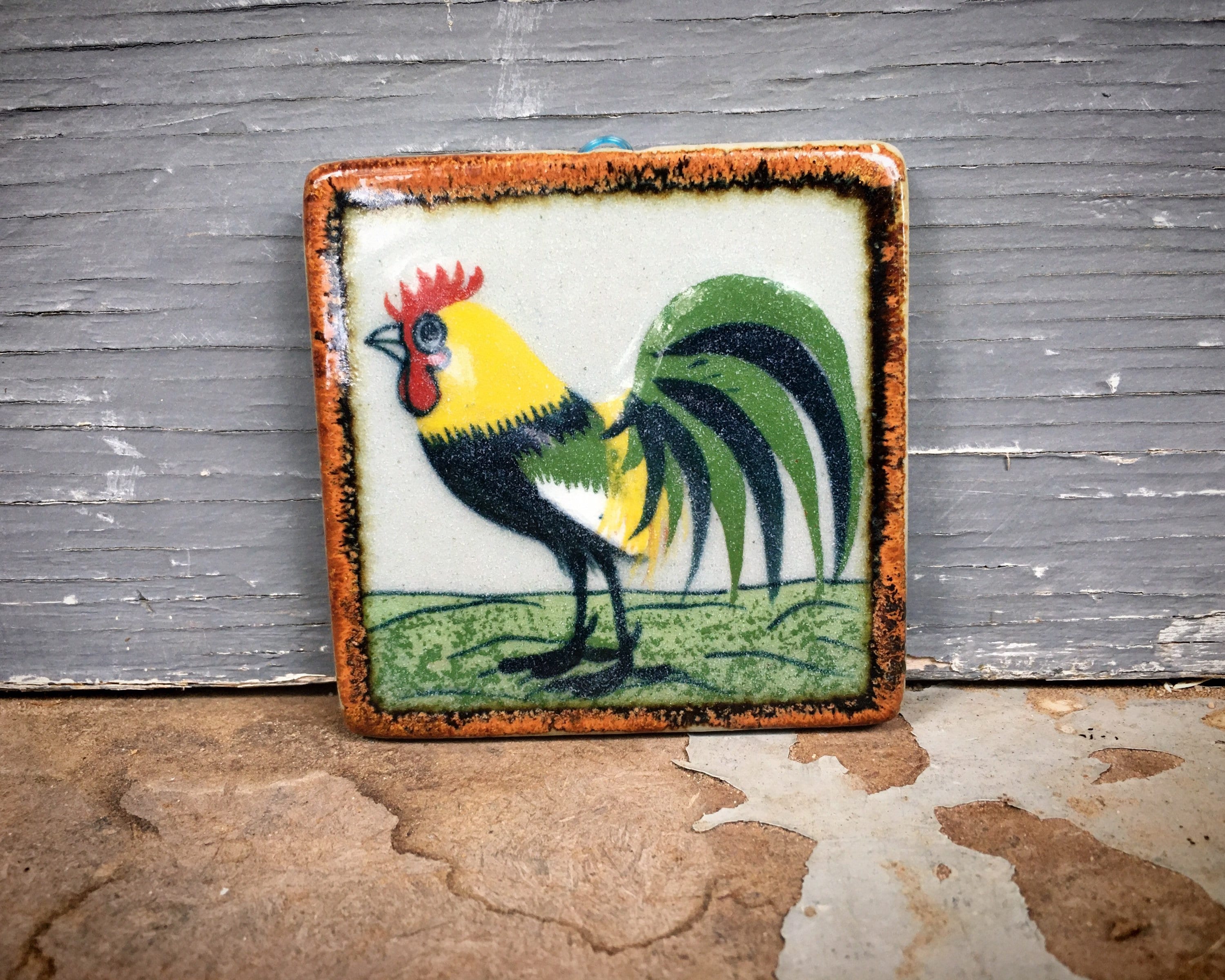 Very Small Vintage Mexican Ceramic Tile Wall Hanging of
