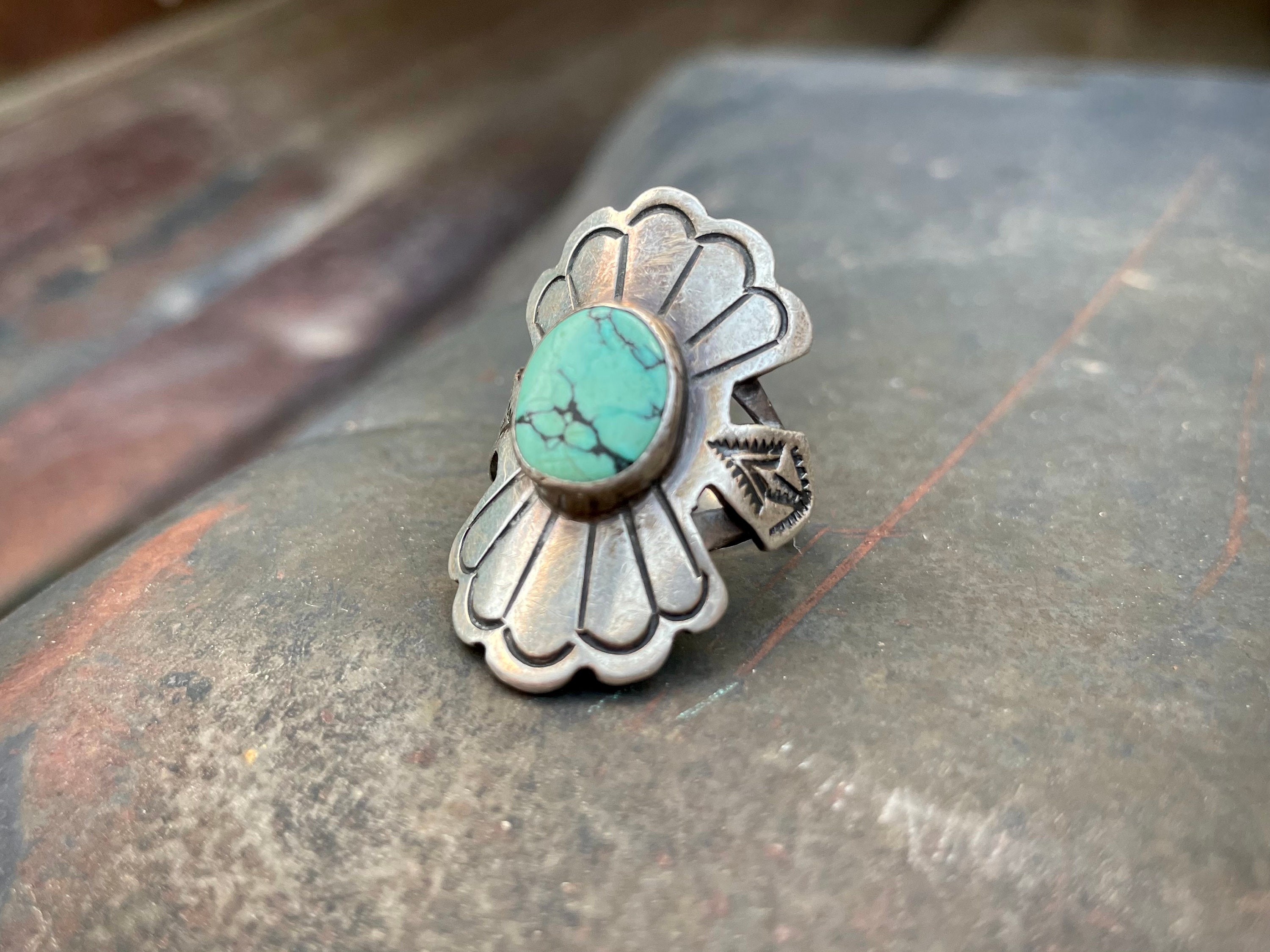 Vintage Navajo Sylvia Chee Turquoise Ring Size 7, Sterling