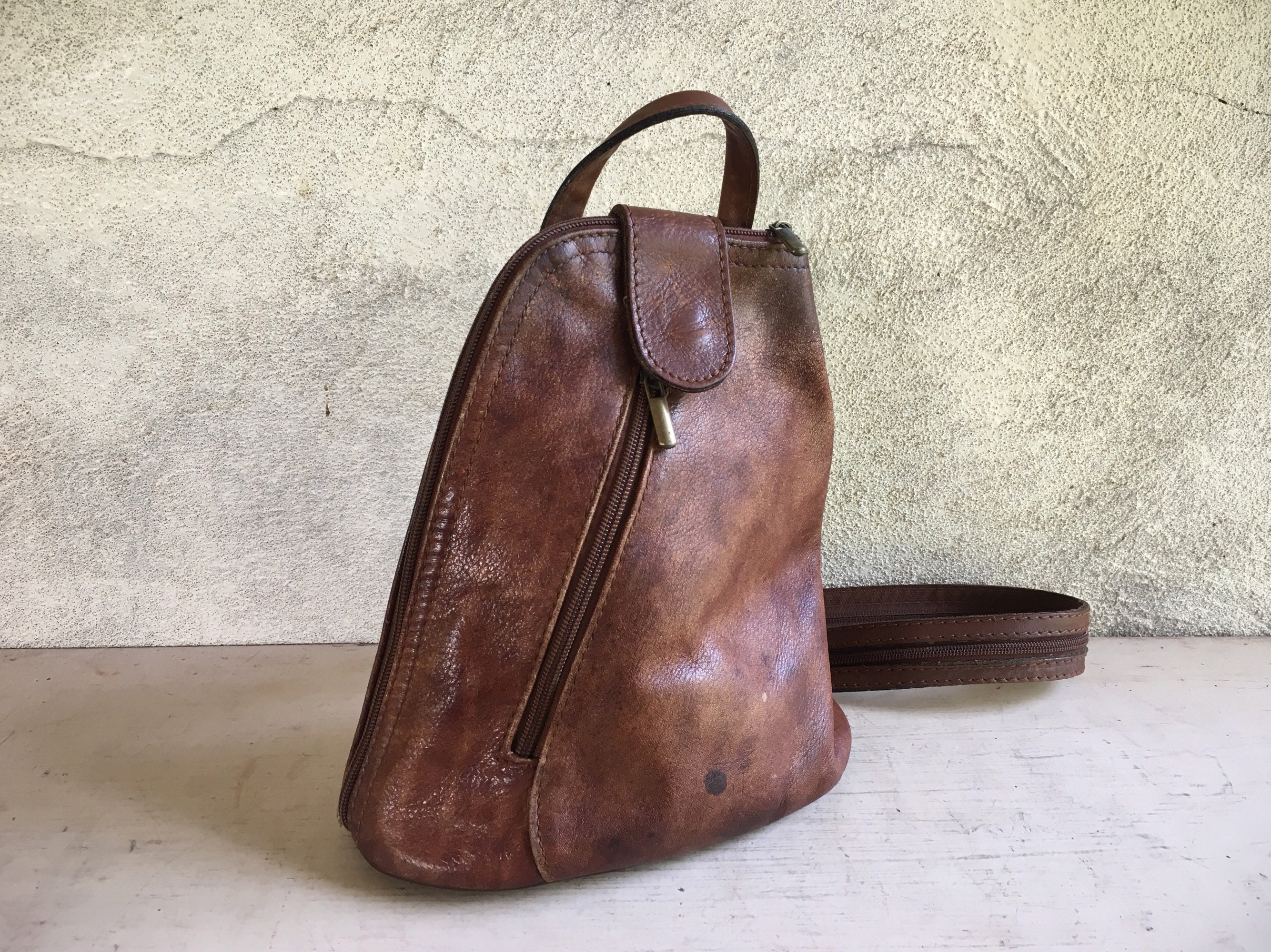 Vintage Small Sling Bag Chestnut Brown Italian Leather Single Strap ...