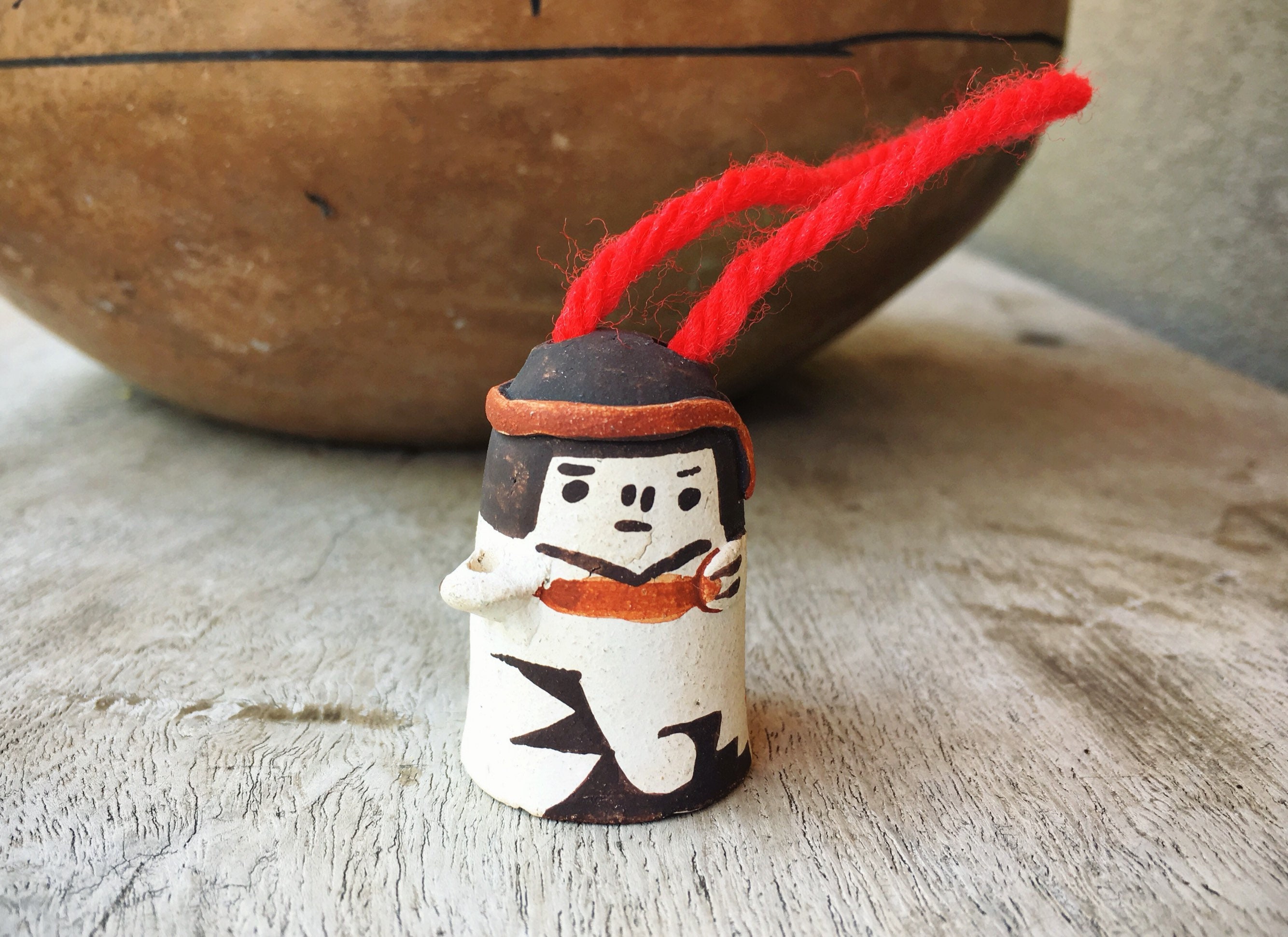 Miniature Pottery Figural Christmas Ornament, Native American