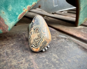 Sterling Silver Fossil Jasper Ring Approx Size 8.5 by Desert Rose Trading