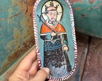 Small Carved Wood Wall Hanging of Saint Friar, 3.25 x 7.25, Mexican Saint Religious Folk Art