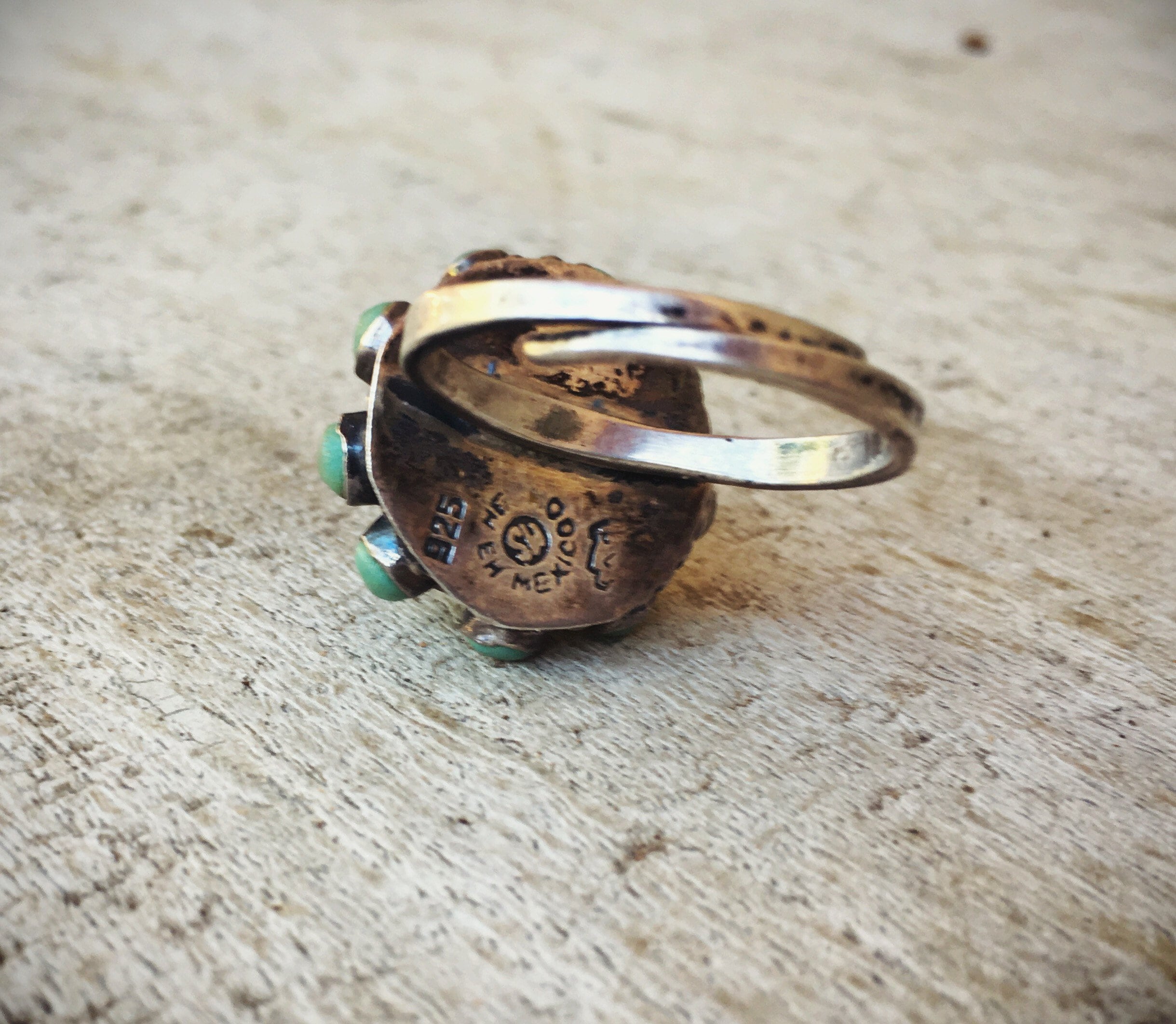 Vintage Mexican Turquoise Ring Adjustable Band, Round Vintage Mexican Turquoise Ring Adjustable Band, Round