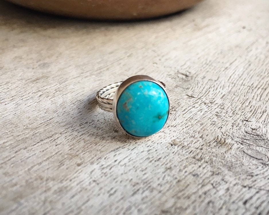 Small Round Turquoise Ring for Women or Girl Size 5.5, Southwestern Jewelry
