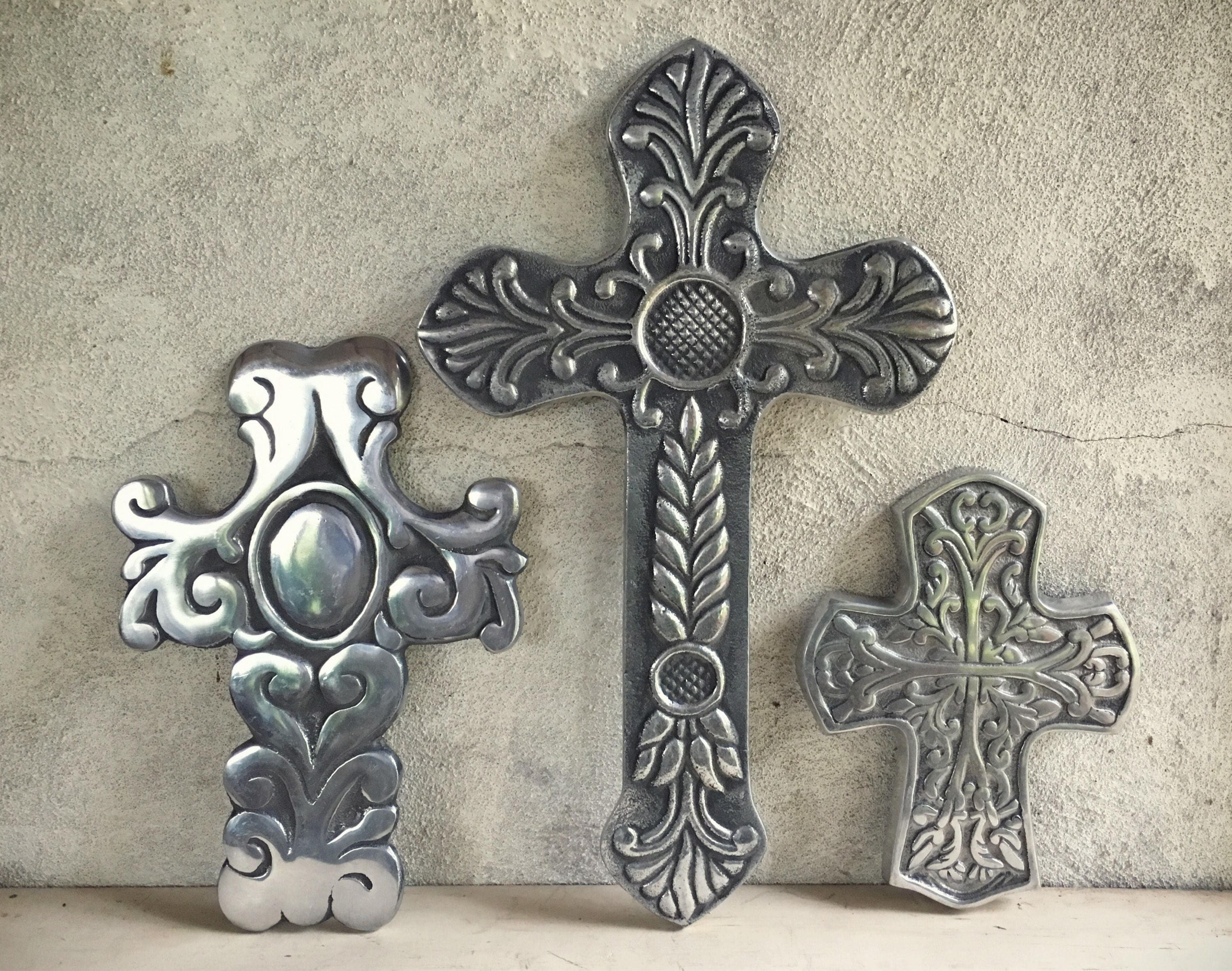 Three Vintage Wall Crosses Made Of Pewter Hangings Spanish Three Vintage Wall Crosses Made Of Pewter Hangings Spanish Decor Catholic Gifts