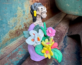 Mexican Pottery Calavera Skeleton Figurine by Josefina Aguilar, Oaxaca Folk Art Day of Dead