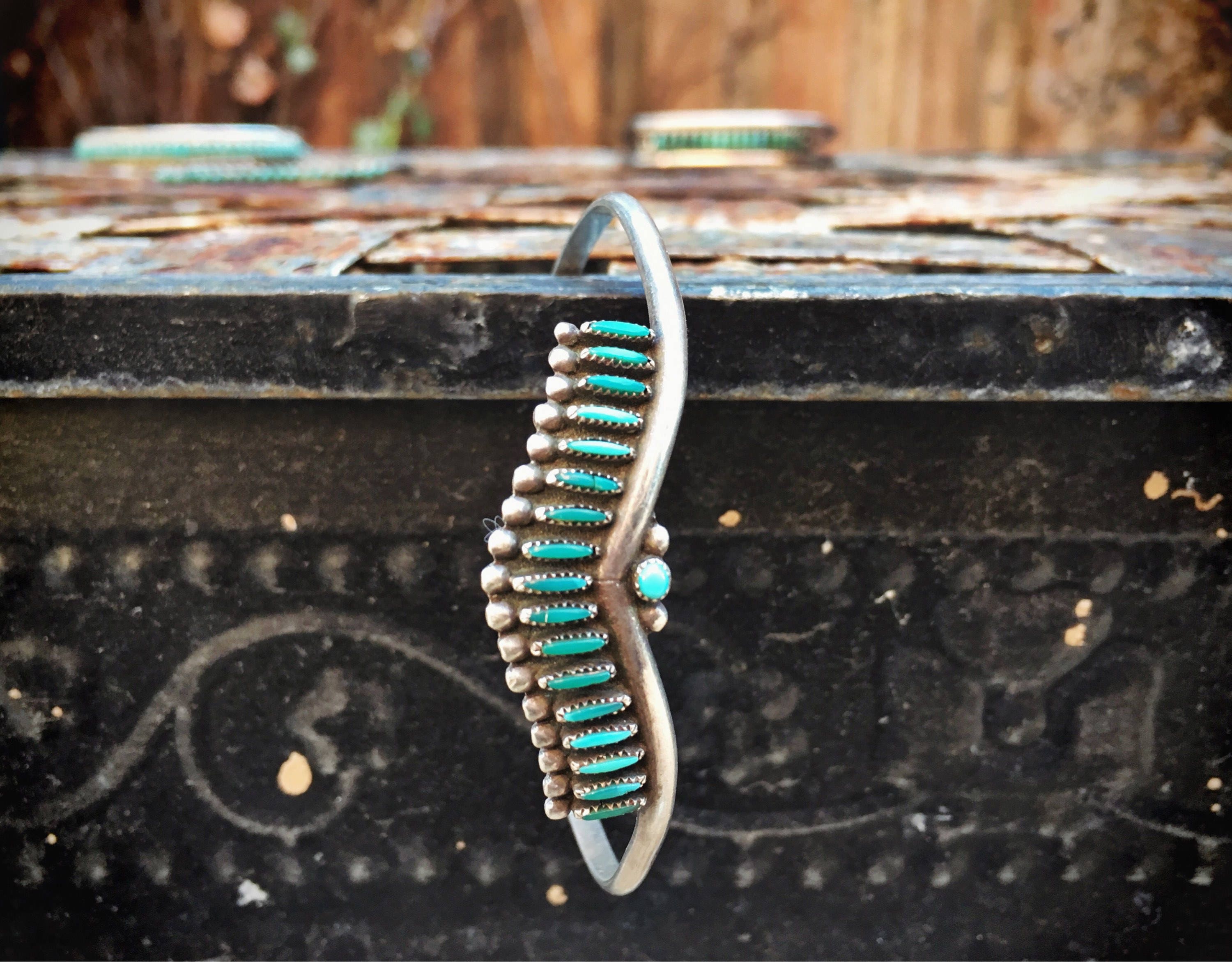 Authentic Earlier Vintage Native American Zuni Turquoise Sterling Silver Bracelet Old Authentic Earlier Vintage Native American Zuni Turquoise Sterling Silver Bracelet Old