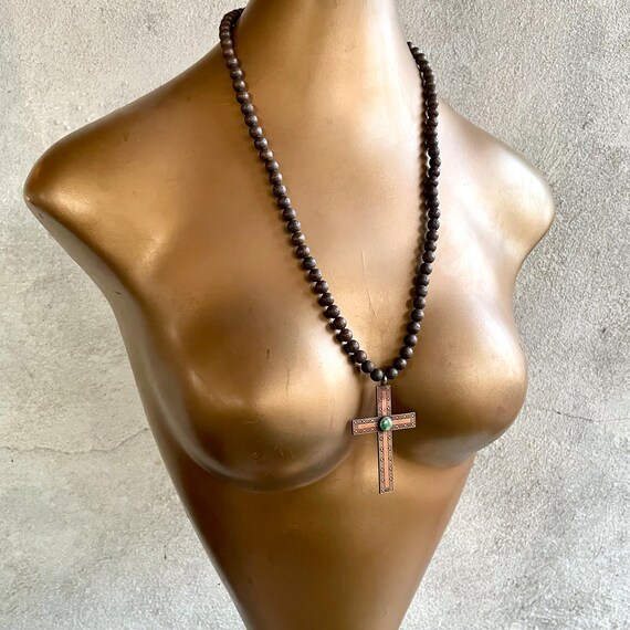 Vintage Textured Copper Bead Necklace w/ Simple C… - image 4