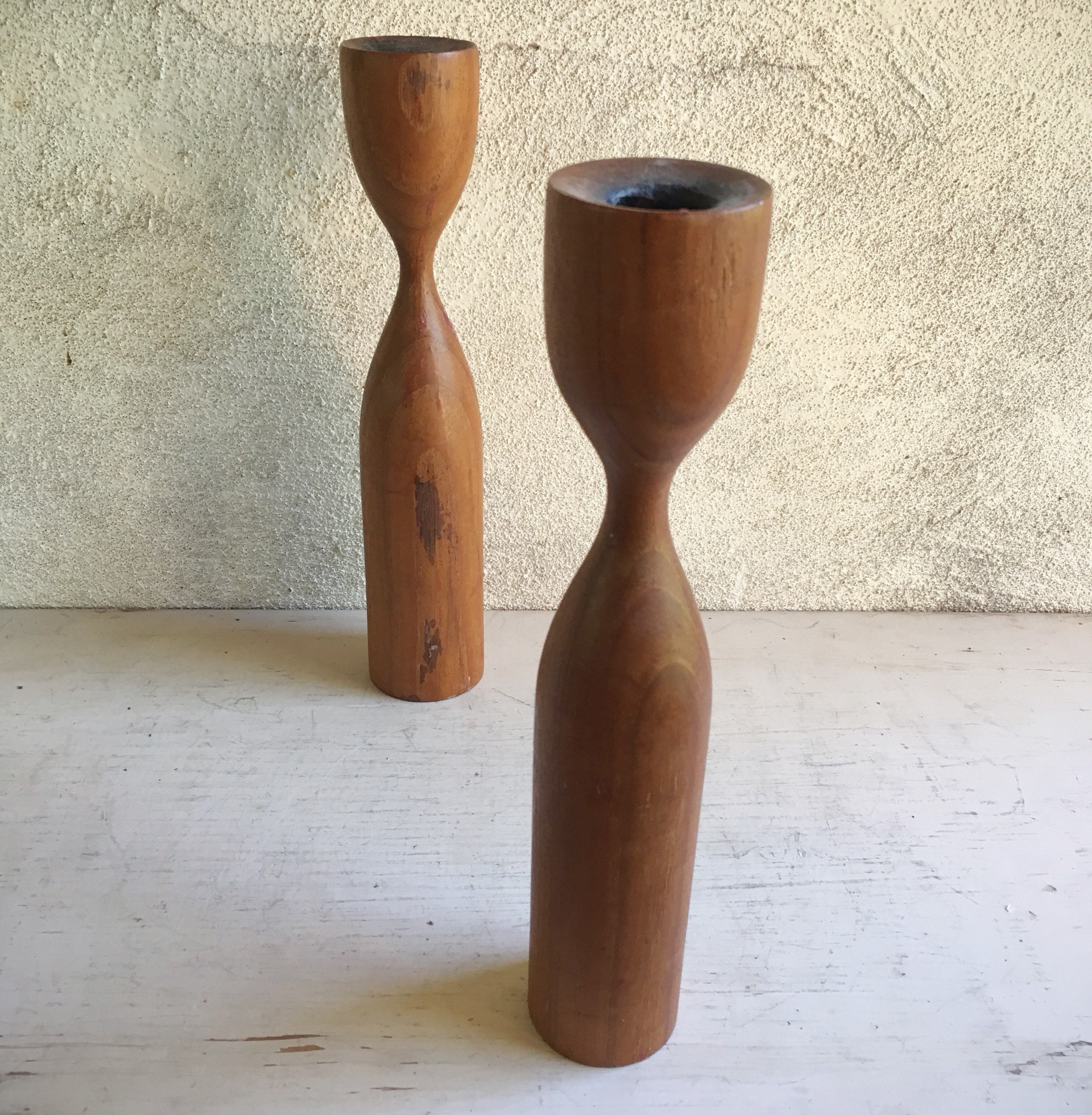 Vintage Danish Modern Teak Wood Candle Holder Set, Midcentury Modern ...