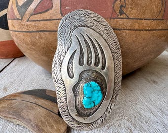 Vintage Turquoise Sterling Silver Bearpaw Pendant 3.25" by Chippewa Phillip J. Morse Jr.