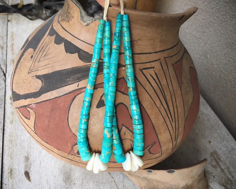 Incredible Vintage Navajo Turquoise Heishi White Shell Necklace & Jacla Native American Incredible Vintage Navajo Turquoise Heishi White Shell Necklace & Jacla Native American