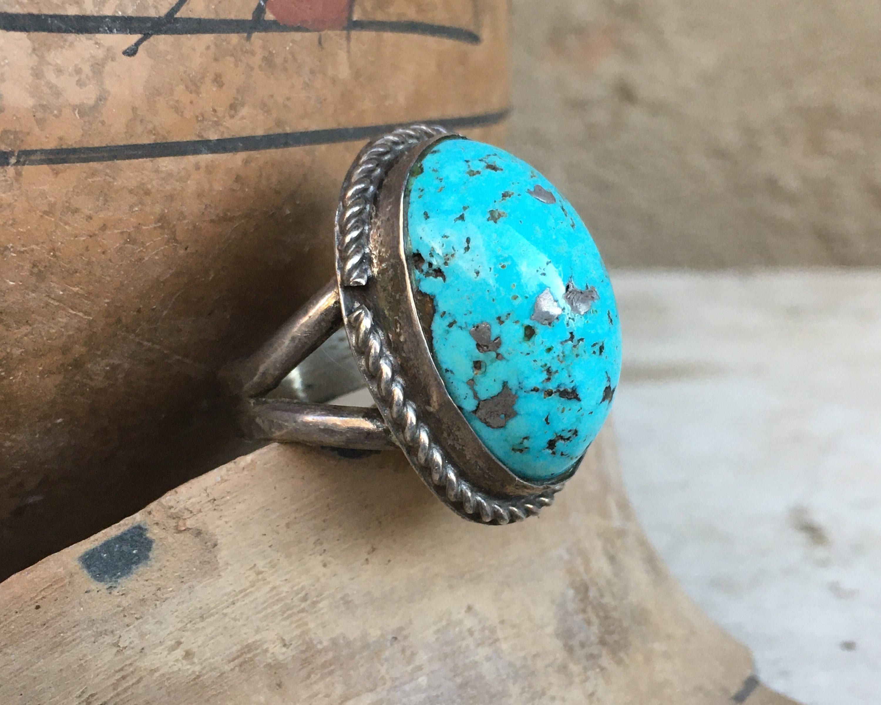 Big Mens Vintage Navajo Turquoise Sterling Silver Ring Native American Old Big Mens Vintage Navajo Turquoise Sterling Silver Ring Native American Old