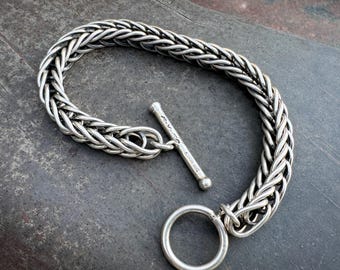 Navajo Steven Arviso Sterling Silver Link Bracelet 8", Native American Indian Jewelry
