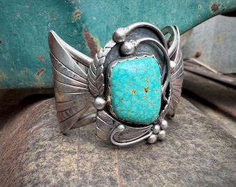 Vintage Number 8 Turquoise Cuff Bracelet Size 6 by Santo Domingo Juan Pedro Garcia