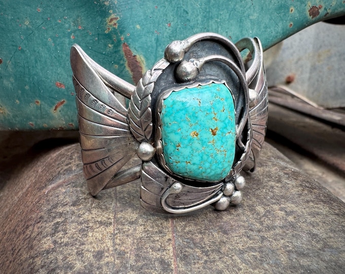 Featured listing image: Vintage Number 8 Turquoise Cuff Bracelet Size 6 by Santo Domingo Juan Pedro Garcia
