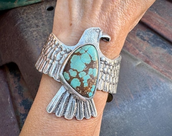 Tufa Cast Silver Turquoise Eagle Bracelet Approx Size 6 by Kewa Anthony Lovato