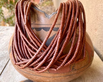 Vintage 16-Strand Brick-Red Jasper Bead Necklace Nagaland with Button Closure, Multi Strand Ethnic Layering Jewelry Tribal, Boho Hippie Gift