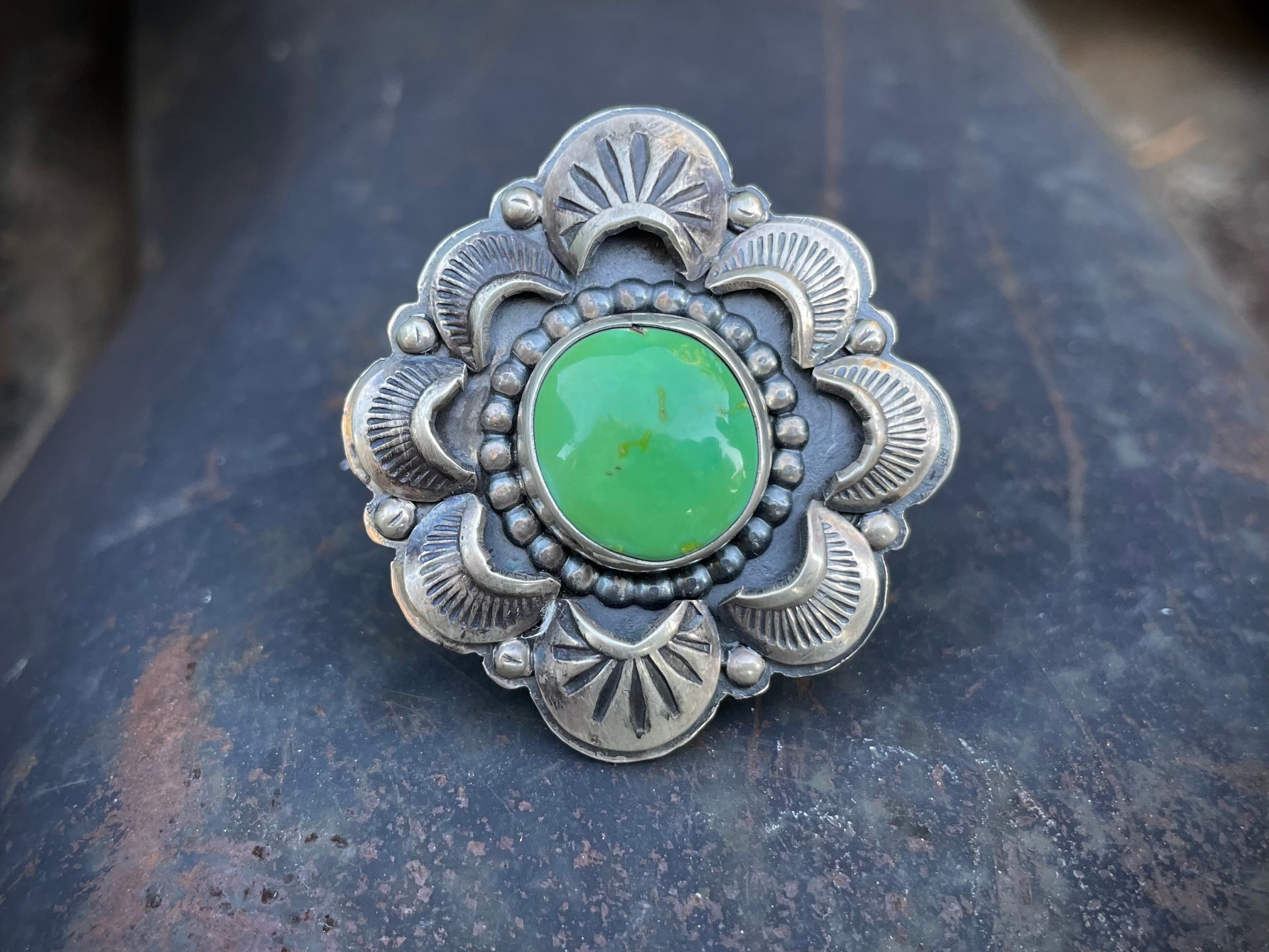 Navajo James (Jimmy) Lee Green Turquoise Ring Size 7 for Women