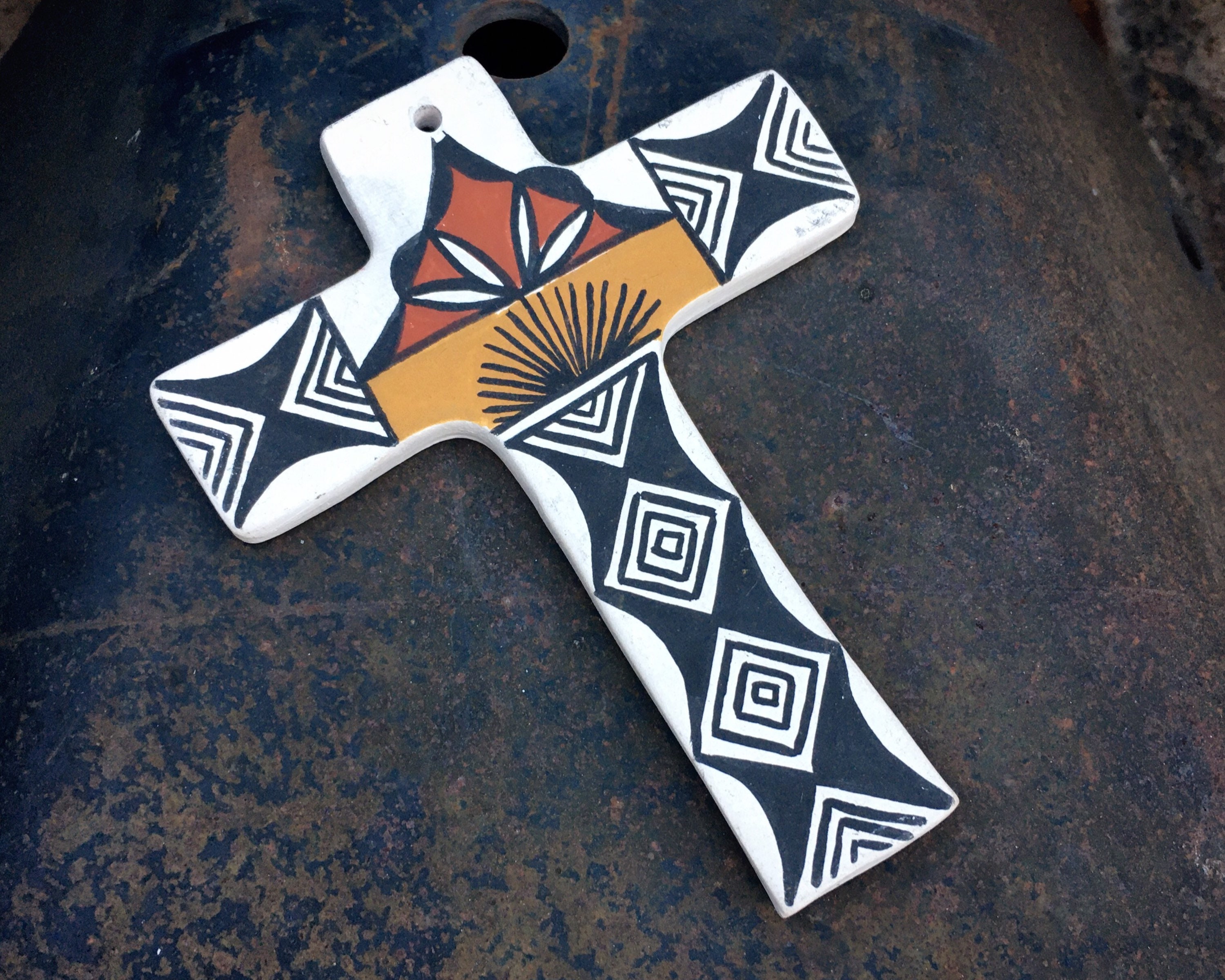 Pueblo Pottery Small Wall Cross, Native American Indian Art