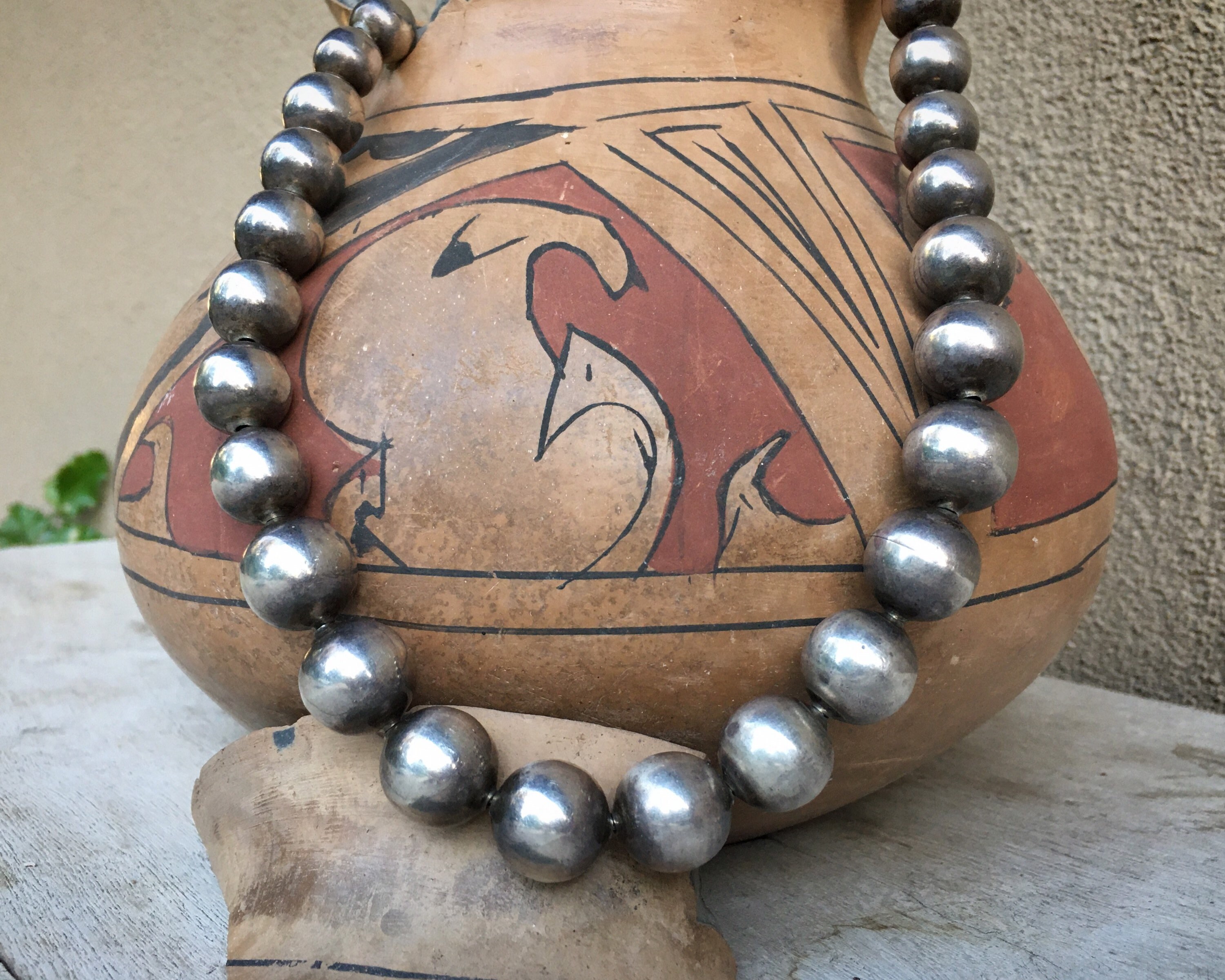 1950s 124g Taxco Mexican Sterling Silver Bead Necklace 29 Graduated 8