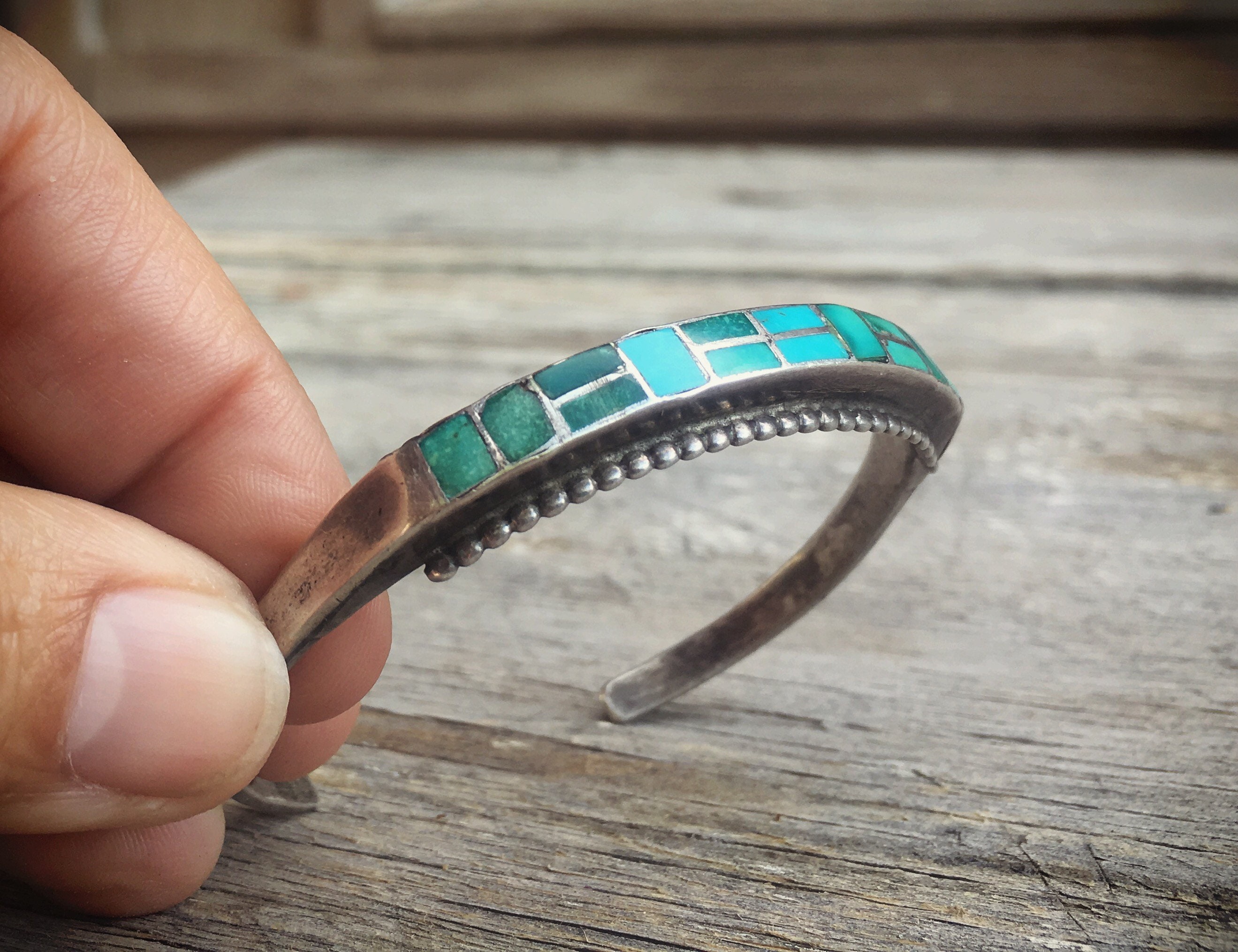 Channel Inlay Row Bracelet Old Pawn Turquoise Cuff Bracelet for Women