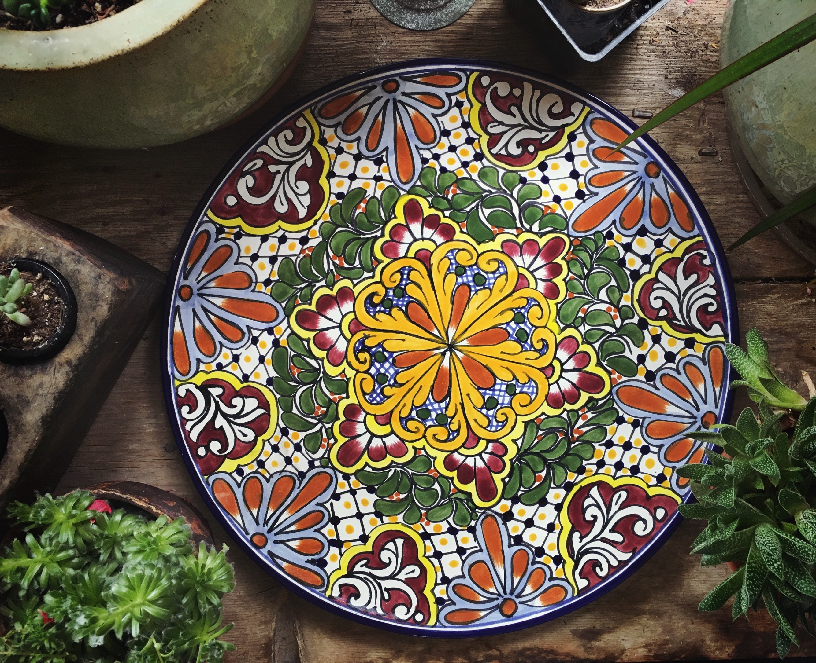 14 Diameter Talavera Plate Wall Hanging, Mexican Pottery, Rustic Decor