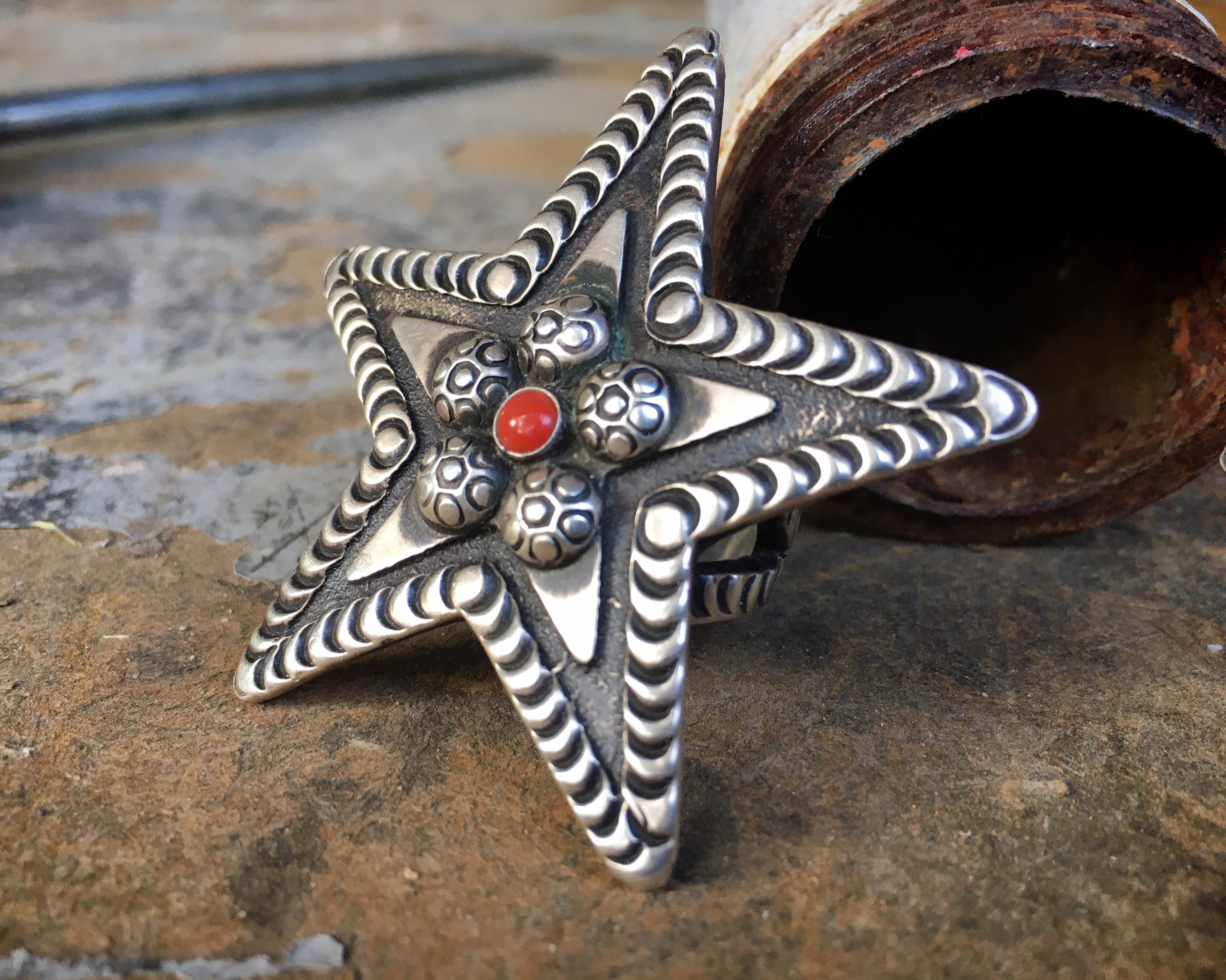 Important Huge Matthew Charley Sterling Silver Star Native American Navajo Ring Important Huge Matthew Charley Sterling Silver Star Native American Navajo Ring