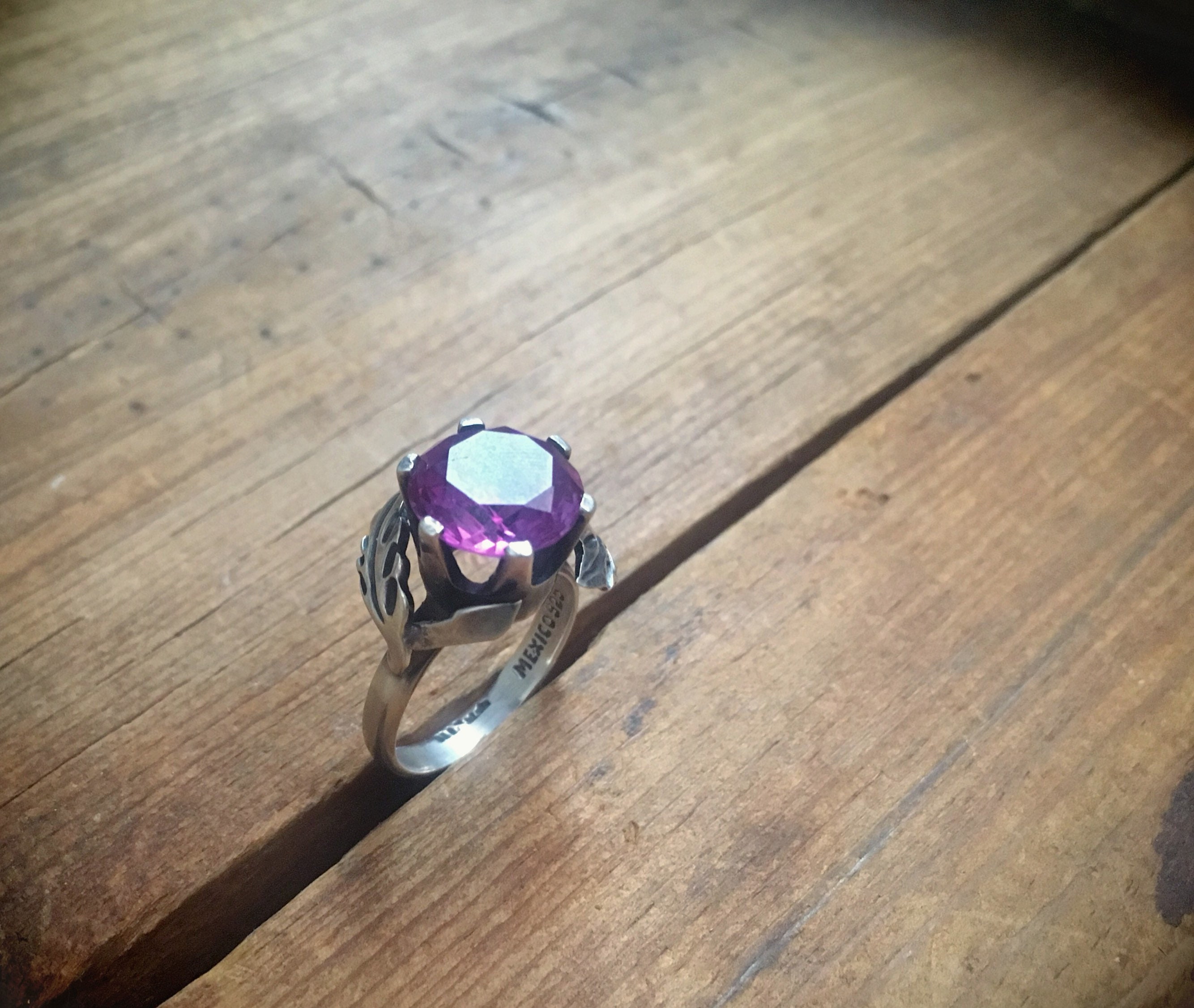 Vintage Mexican Silver Ring Amethyst or Manmade Alexandrite Gemstone ...