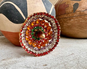 Vintage Art Deco Fruit Salad Rhinestone Brooch Pin Circa 1930s Czech Glass, Sombrero Hat Shape