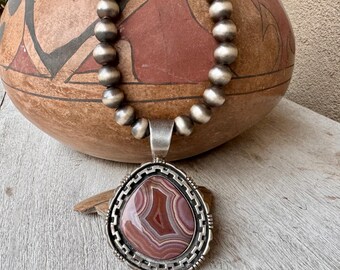 Vintage Navajo Herman Vandever Picture Jasper Silver Pendant on Navajo Pearls Approx 20"