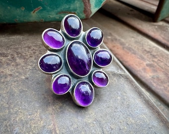 Federico Jimenez Amethyst Cluster Ring Approx Size 7.75 (Thin Adj Band)